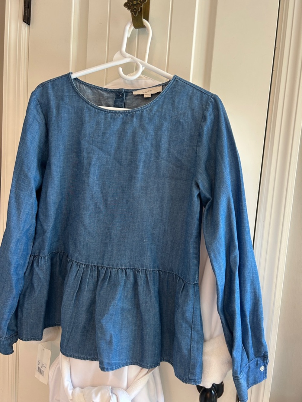 LOFT Denim-Blue Peplum Blouse with bottom ruffle